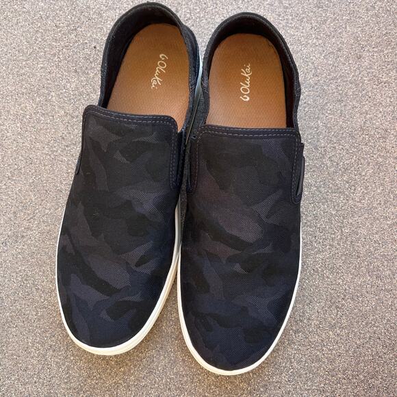 OluKai Pehuea Pa'I Camo Sneaker Women 11 Black On Black Convertible Lava Rock - Picture 6 of 10